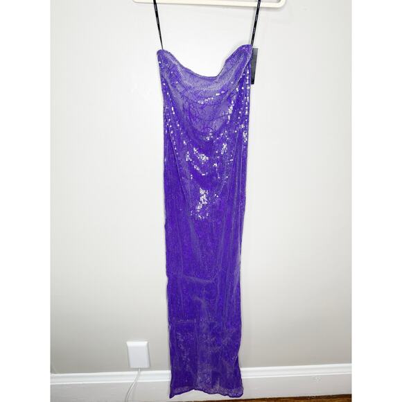 Retrofete Lucie Sequin Lace Semi Sheer Maci Dress Amethyst Purple Medium NEW - Picture 4 of 12